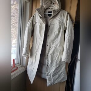 North Face Womem's Long Hyvent Goose Down Parka Jacket In Cream Small